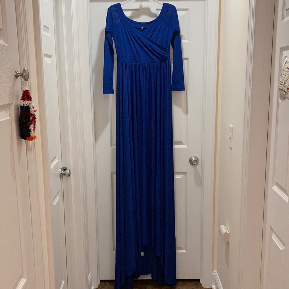 Maternity off the shoulder floor length dress